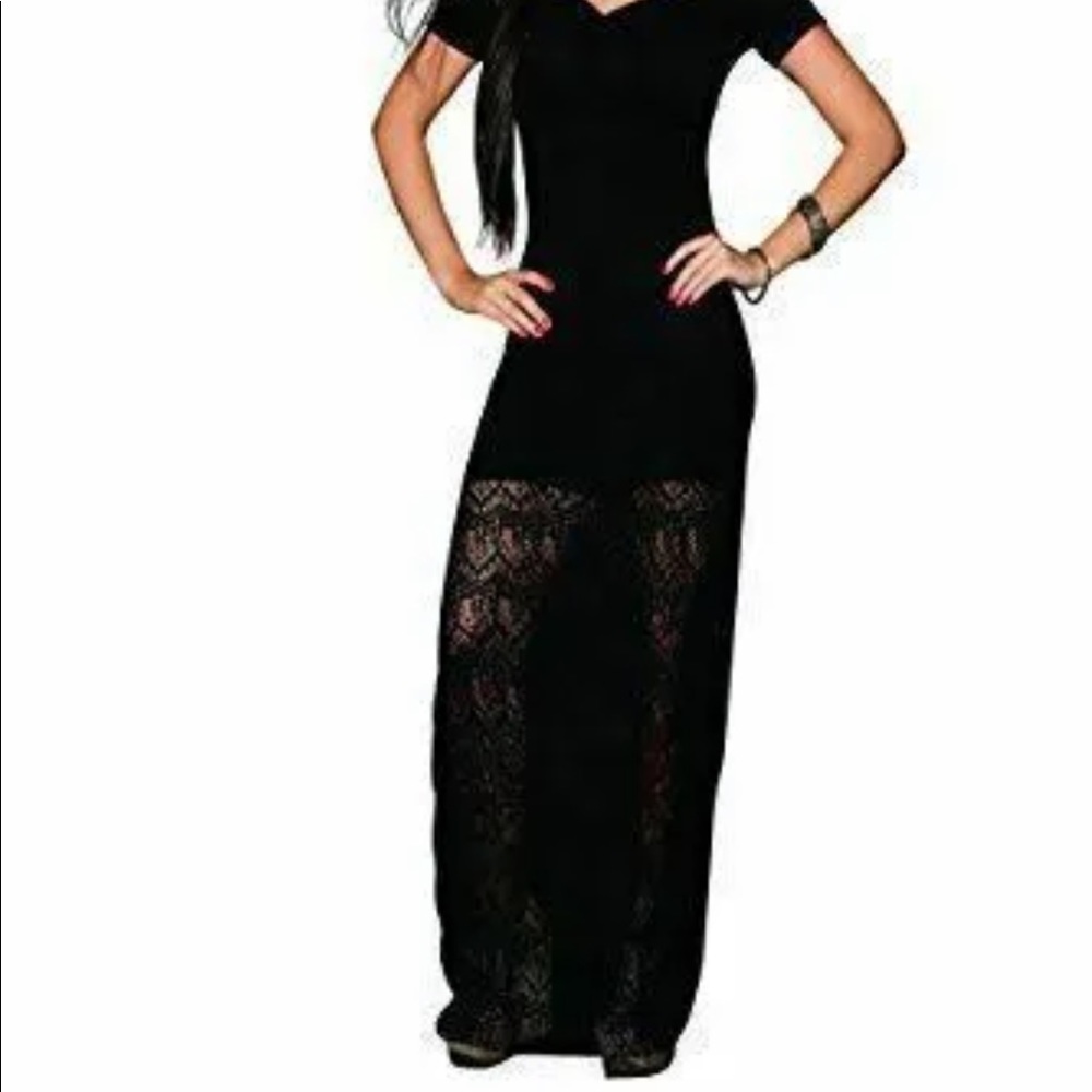 Mapale Woman Lace Maxi with Sexy Sheer Skirt Black